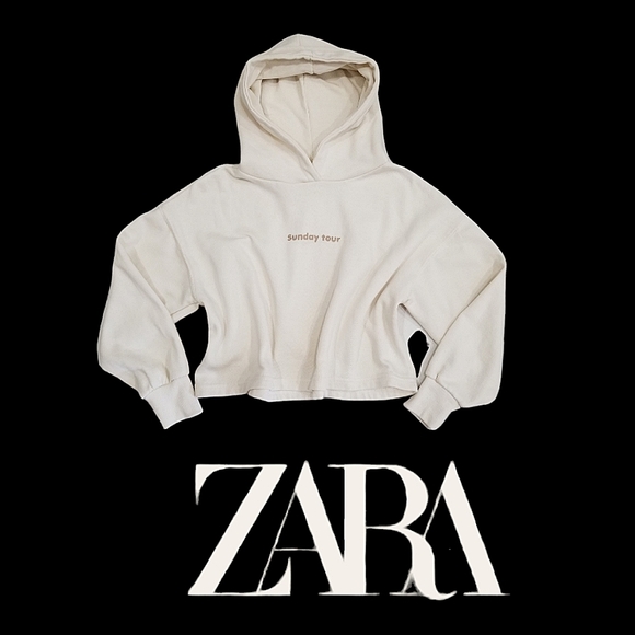 Zara Other - Zara "Sunday Tour" Girls Cropped Hooded Sweatshirt in Ecru 9
